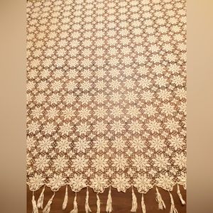 Handmade Crochet Beige Tablecloth Vintage